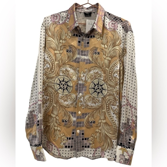 VERSACE 100% Silk Nautical Long Sleeve Button Down Shirt EUC - Picture 5 of 16
